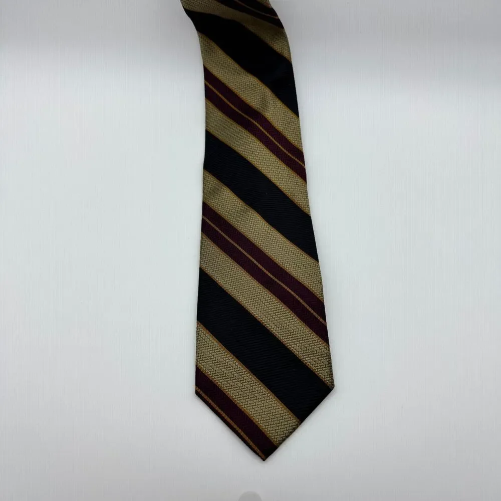Jos. A. Bank Men's Tie Black Tan Burgundy Striped Silk Classic Prep 90s Y2K